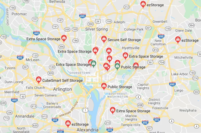 Map of Storage Units in Washington, DC