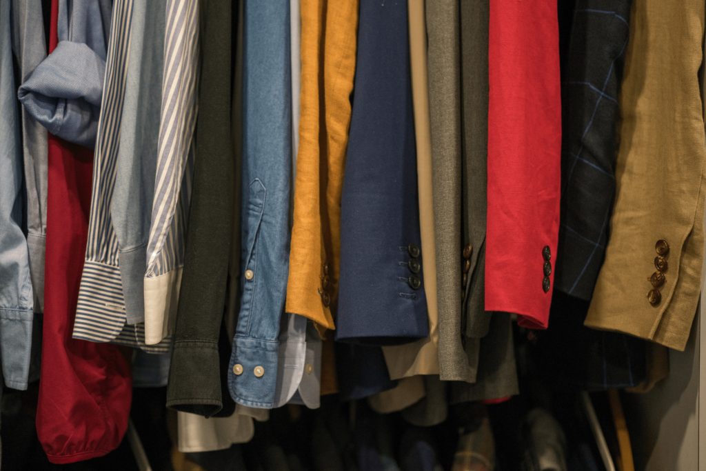 clothing hanging in a closet