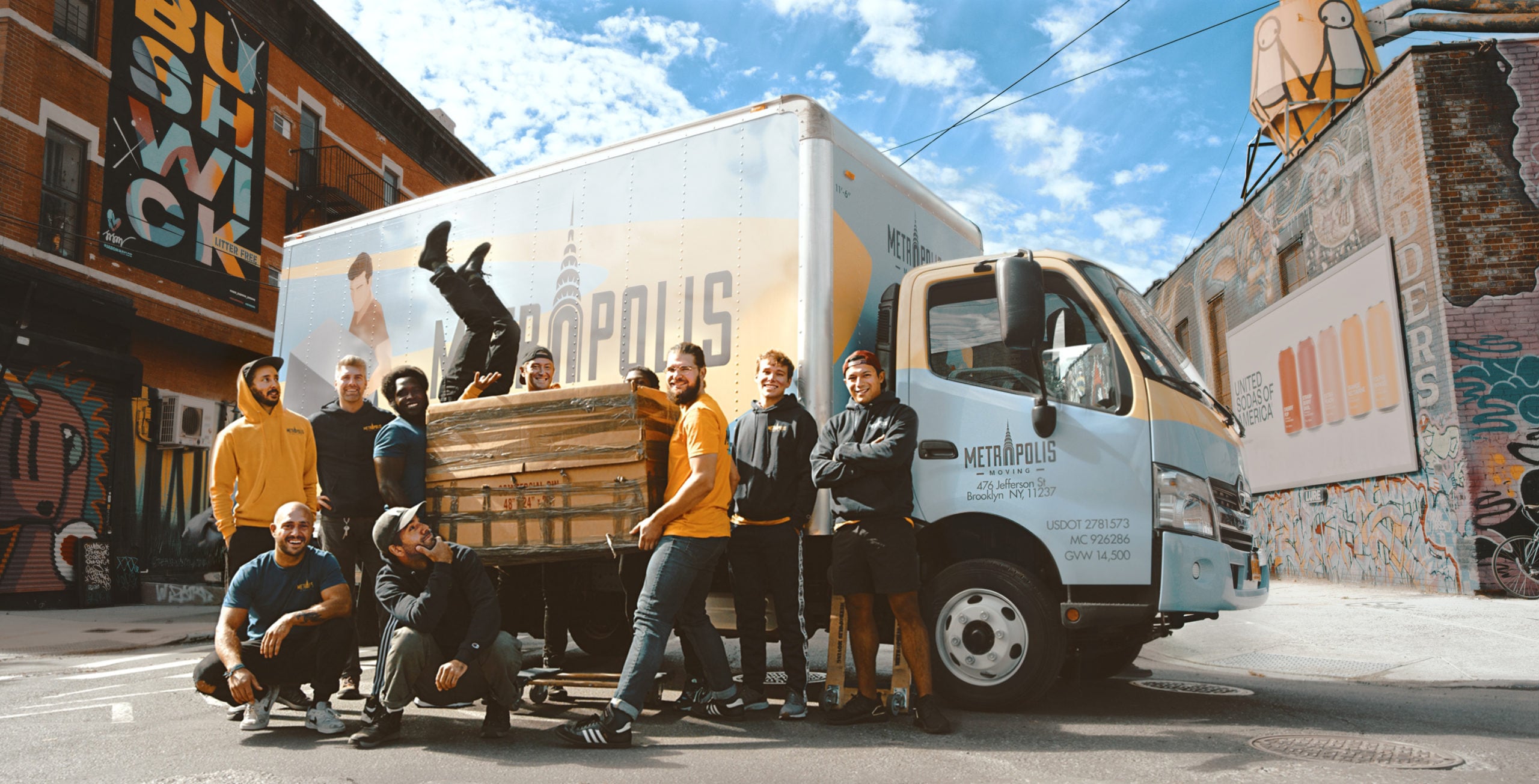 Brooklyn moving company silly team photo in Bushwick