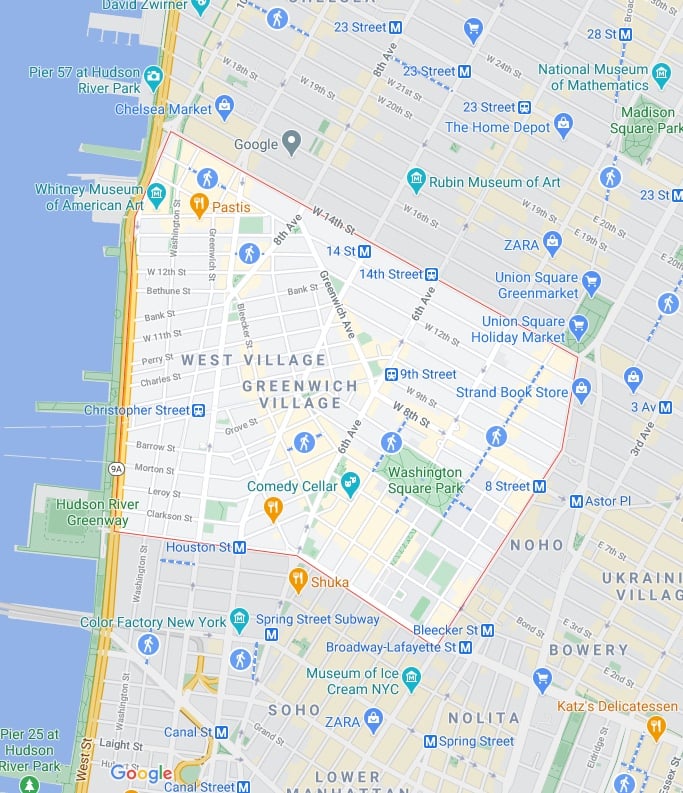 Greenwich Village NYC Neighborhood Guide Metropolis Moving   Greenwichvillagemap 