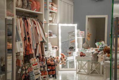 illuminated, color-coordinated closet