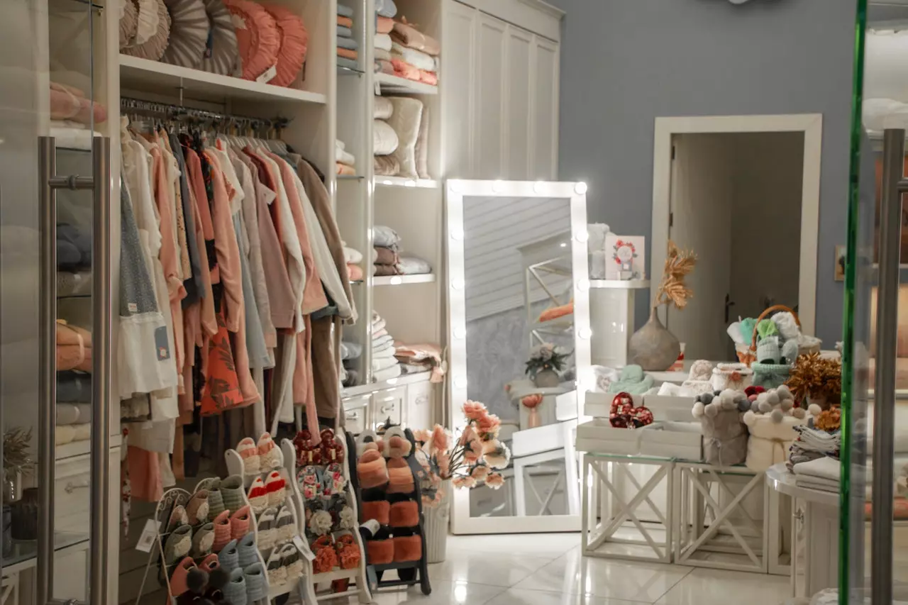illuminated, color-coordinated closet