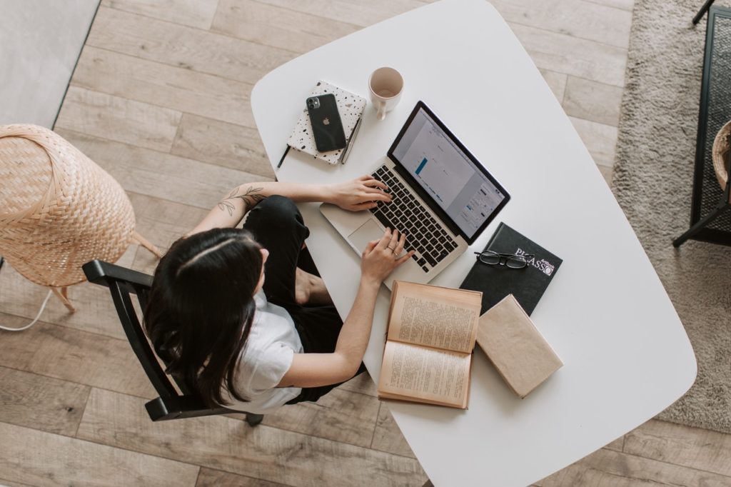 woman reading on computer