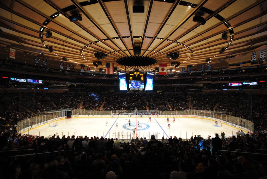 madison square garden during a hockey game