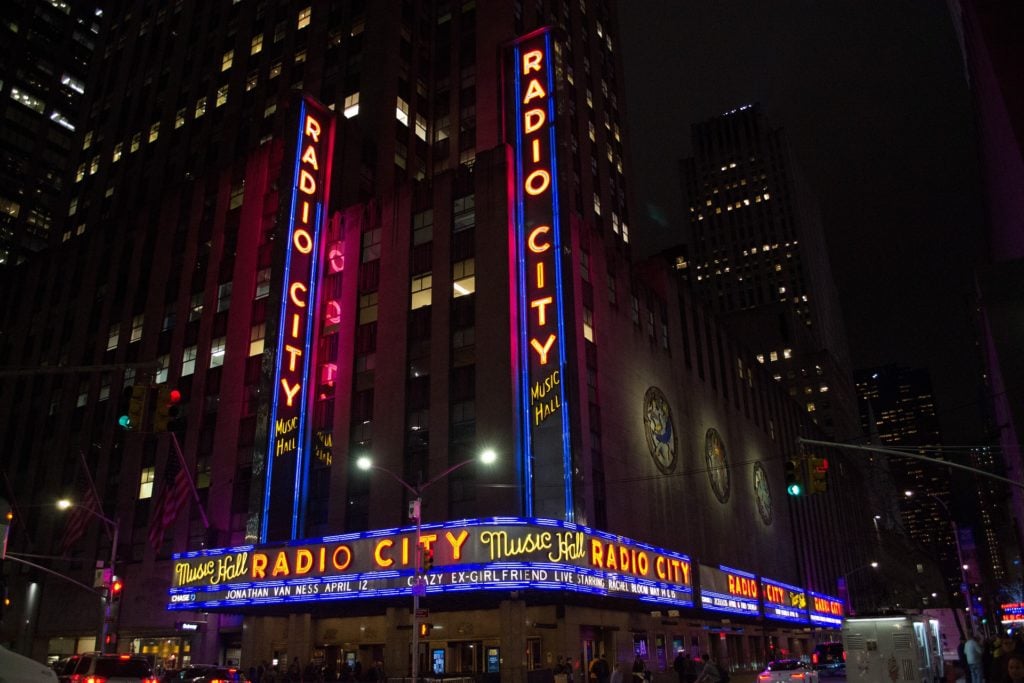 radio city music hall seen at night