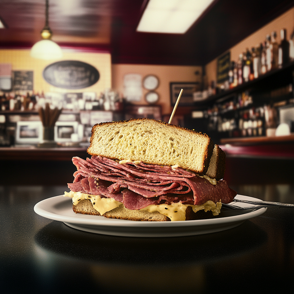 Pastrami sandwich in a Brooklyn deli